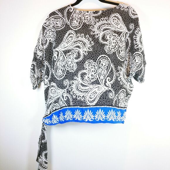 Melissa Paige Medium M Paisley Top Side Tie waist Lightweight black white blue - Picture 4 of 6